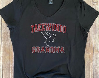Taekwondo Grandma with Kicker T-Shirt  --Customize Bling Color