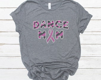 Breast Cancer Awareness - Dance Mom with Ribbon Rhinestone Shirt