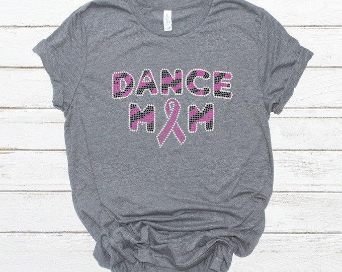 Breast Cancer Awareness - Dance Mom with Ribbon Rhinestone Shirt