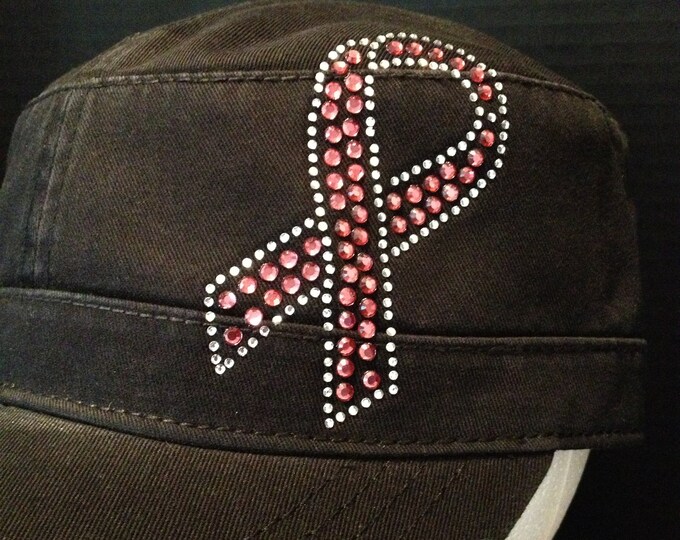 Breast Cancer Awareness - Pink Ribbon Embellished Military Style Cotton Hat