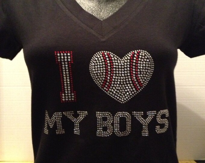 Baseball Mom - I Love My Boys Bling Shirt