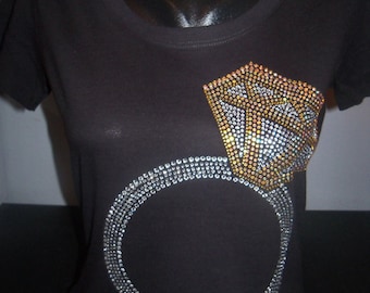 Rhinestone Engagement Ring Embellished Shirt