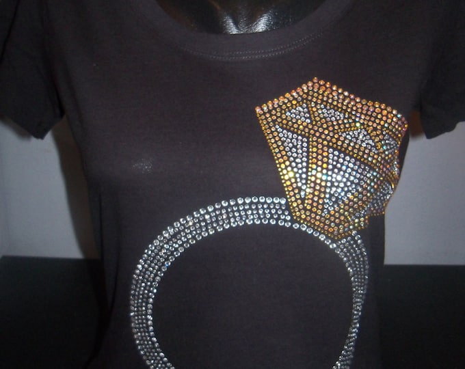 Rhinestone Engagement Ring Embellished Shirt