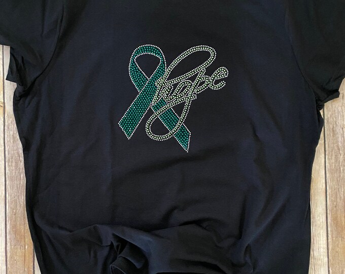 Kidney Disease / Liver Cancer Awareness - Hope with a Green Ribbon Rhinestone Shirt