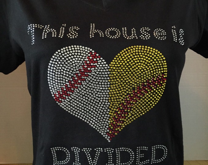 This House is Dividied - Softball and Baseball Rhinestone Shirt