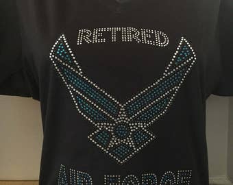 RETIRED Air Force Bling Rhinestone Black T-Shirt