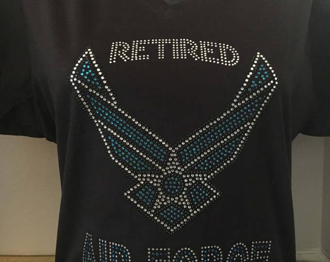 RETIRED Air Force Bling Rhinestone Black T-Shirt