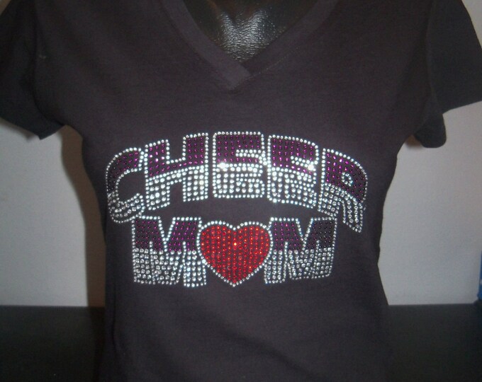 Cheer Mom with a Heart Bling T-Shirt