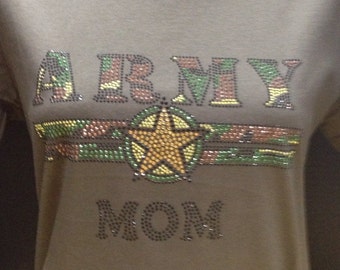 Army Mom Bling Rhinestone T-Shirt
