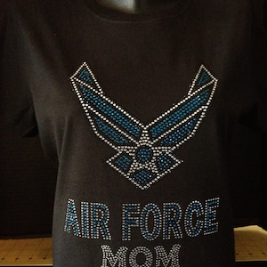 Air Force Mom Bling Rhinestone Black T-Shirt