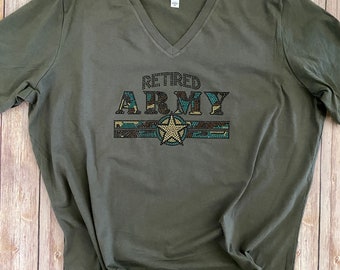 Retired Army Bling Rhinestone T-Shirt