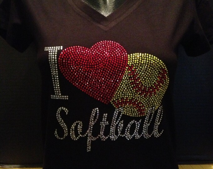 I (Heart) Softballl Rhinestone Shirt