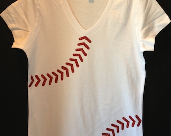Baseball with Glitter Stitching Ladies Shirt