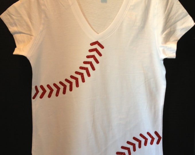 Baseball with Glitter Stitching Ladies Shirt