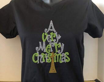 Christmas - Holiday -Christmas Tree - A Very Merry Christmas Rhinestone Shirt