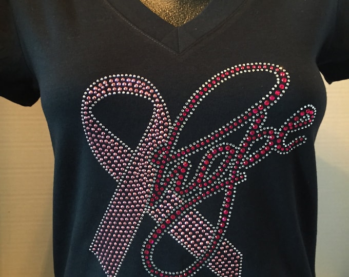 Breast Cancer Awareness - Hope with a Pink Ribbon Rhinestone Shirt
