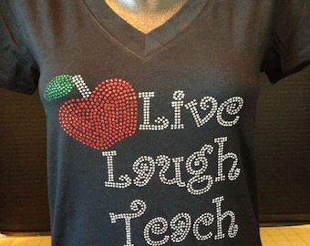 Teacher - Live Laugh Teach Custom Bling T-Shirt