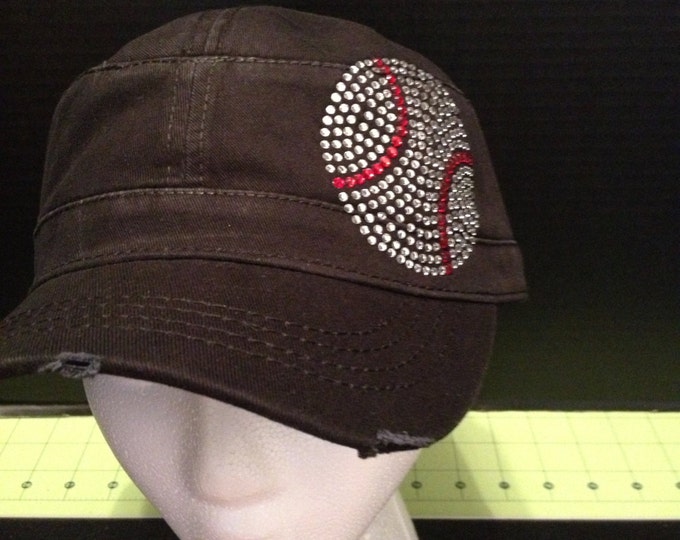 Baseball Rhinestone Embellished Military Style Cotton Hat