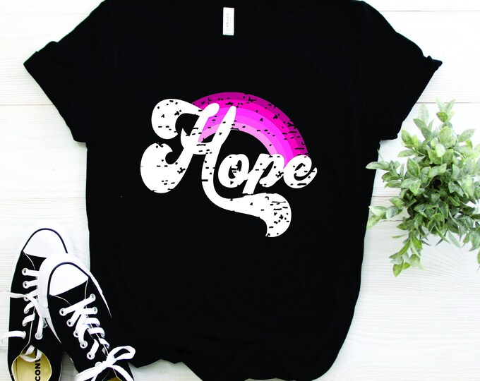 Breast Cancer Awareness - Hope with Pink Rainbow - Black Shirt