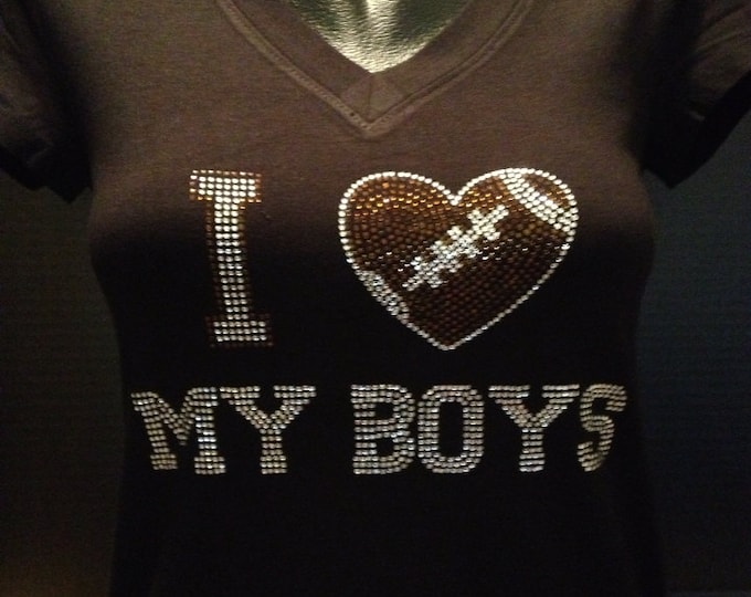 I Love My Boys - Football Mom Bling Shirt