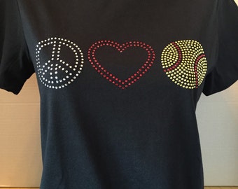 Peace-Love-Softball Bling Shirt