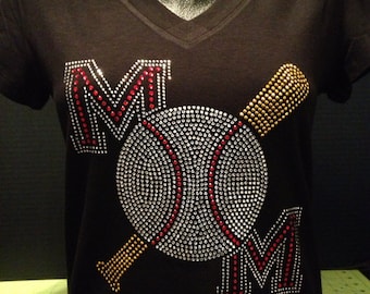 Baseball Mom with Bat Rhinestone Tee