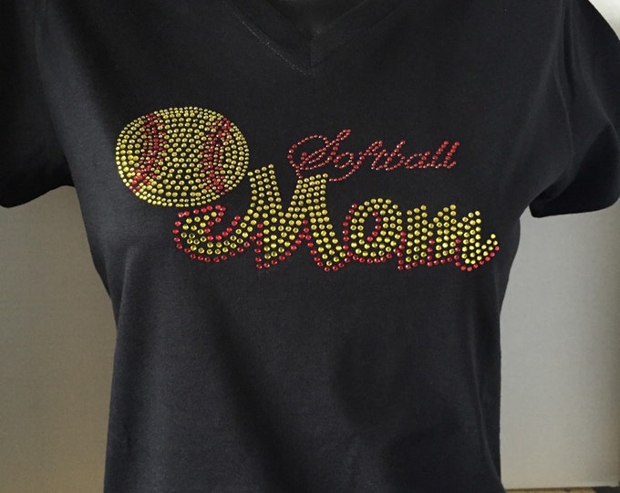 Softball Mom Red Script Bling Tee