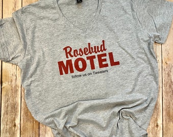 Schitt's Creek Inspired Tee | Rosebud Motel | Follow us on Tweeters | Printed Tee
