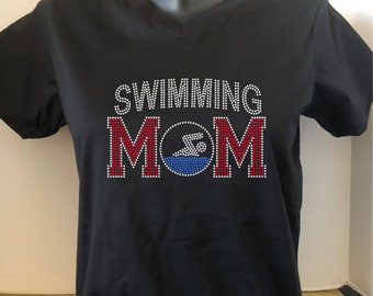 Swimming Mom Rhinestone Tee (Customize Colors)