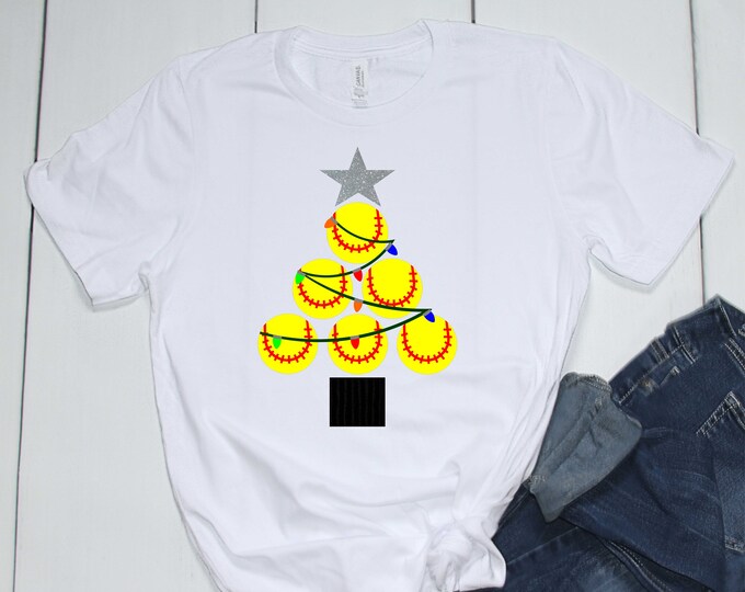 Christmas - Holiday -Softball Christmas Tree Printed Shirt