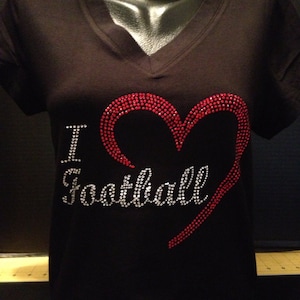I Love Football V-Neck Rhinestone Tee