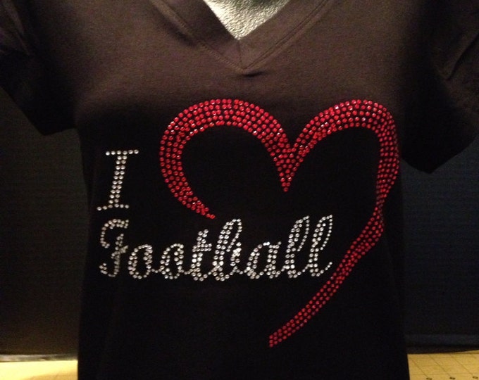 I Love Football V-Neck Rhinestone Tee