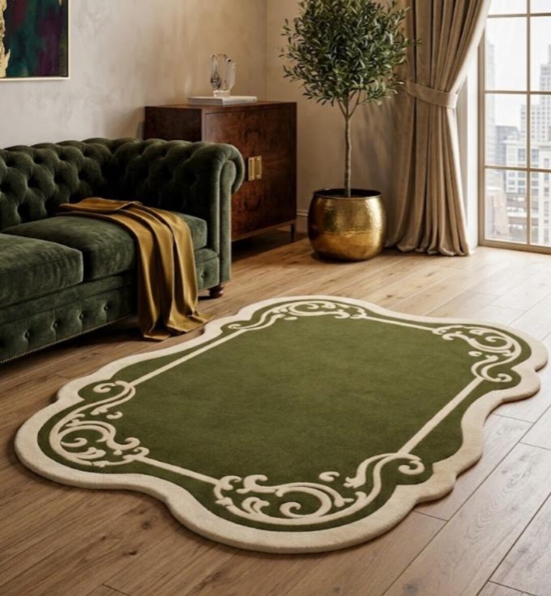 Vintage Baroque Style Area Rug – Ornate Frame Design Carpet, Classic ...