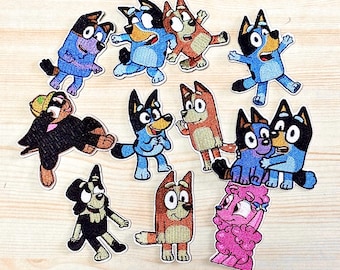 Parches de Bluey y bingo, parches de Bluey y calcetines, parches de Chilli y Jack Pastor Australiano, personaliza tu mochila escolar, ropa, chaqueta.