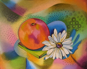Still Life | Original Artwork | Colored Pencil | Orange with Daisy