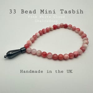 33 Bead Mini Tasbih | Pink White Cloud Chalcedony Prayer Beads, Handmade UK