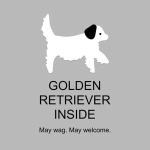 Utskrivbar skylt med golden retriever inuti | Rolig hundvarningsdörrklistermärke | Direktnedladdning PNG PDF SVG | Hundskylt med jordnära silhuett