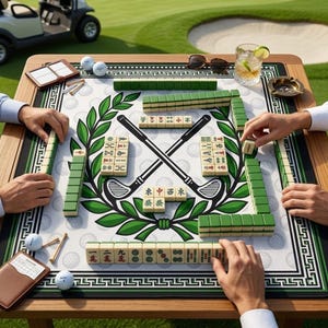 Golf Mahjong Mat, Large Non-Slip Table Cover, Silence Mahjong Pad with Stitched Edge, Luxury Gift for Golf Lovers, 31.5" x 31.5" Gaming Mat