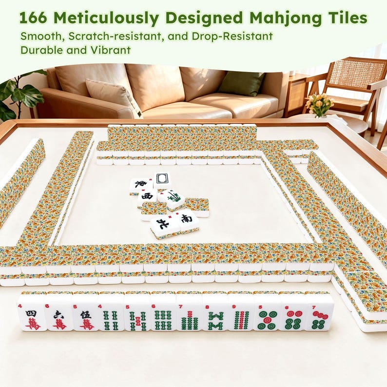 Tiger Print Mahjong Tiles Set, Green Jungle Floral Acrylic American Mahjong Set, Botanical Board Game Decor, Unique Gift for Hostess image 5
