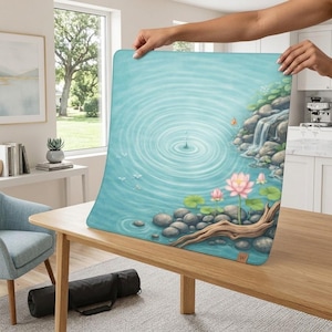 Lotus Mahjongmatta med bärväska, kinesisk zen-dammlekmatta, lugn lotusblommabordsmatta, lugn spelmatta för mahjongälskare - presenter bild 4