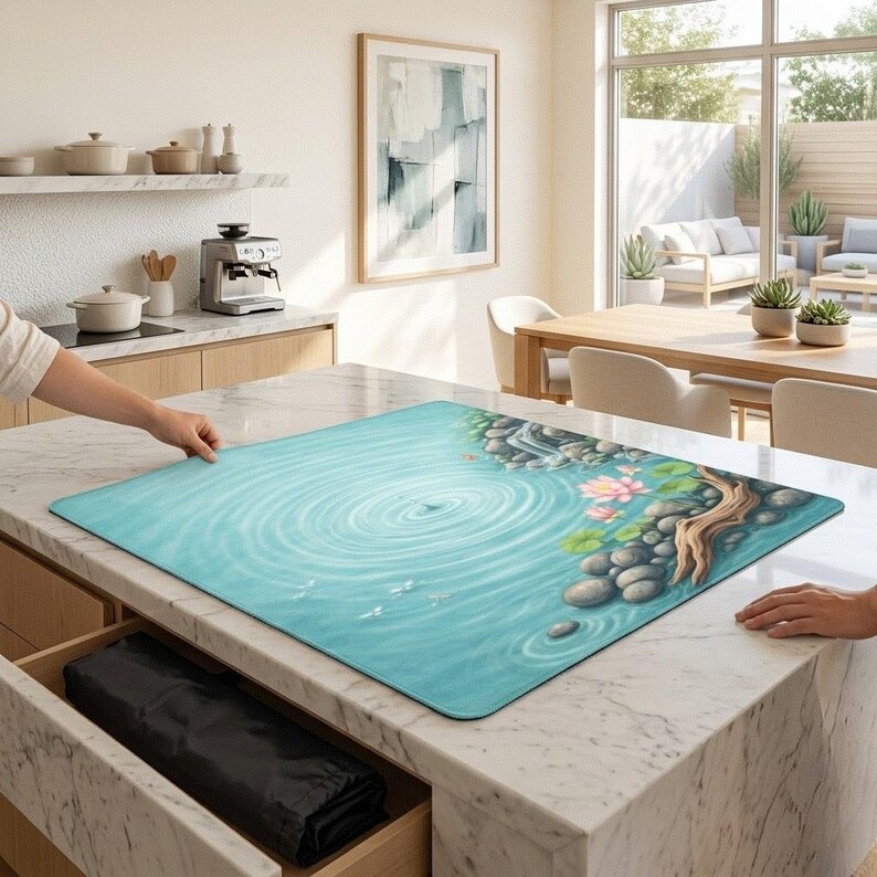 Lotus Mahjongmatta med bärväska, kinesisk zen-dammlekmatta, lugn lotusblommabordsmatta, lugn spelmatta för mahjongälskare - presenter bild 3