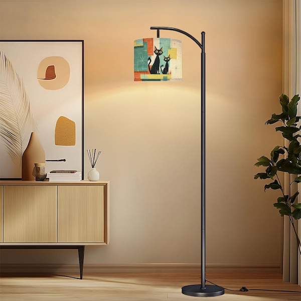 Mid Century Modern Arc Floor Lamp, LED Standing Lamp with Remote, Dimmable Adjustable Reading Floor Lamp, Ambient Lighting for Living Room