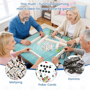 Lotus Mahjongmatta med bärväska, kinesisk zen-dammlekmatta, lugn lotusblommabordsmatta, lugn spelmatta för mahjongälskare - presenter bild 12