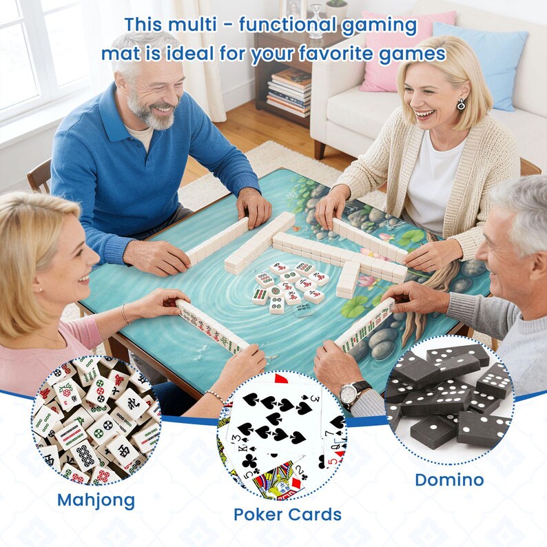 Lotus Mahjongmatta med bärväska, kinesisk zen-dammlekmatta, lugn lotusblommabordsmatta, lugn spelmatta för mahjongälskare - presenter bild 12