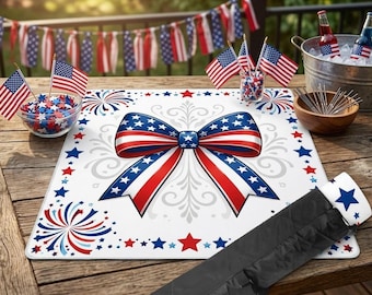 Patriotic American Mahjong Mat, Premium Non‑Slip Table Mat for Mahjong Game Night, USA Game Night Accessory , Gift for Mahjong Lovers