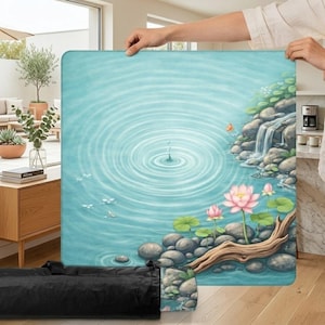 Lotus Mahjongmatta med bärväska, kinesisk zen-dammlekmatta, lugn lotusblommabordsmatta, lugn spelmatta för mahjongälskare - presenter bild 1
