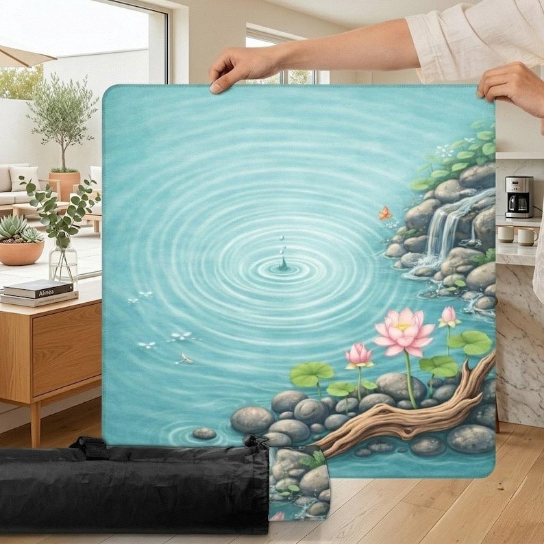 Lotus Mahjongmatta med bärväska, kinesisk zen-dammlekmatta, lugn lotusblommabordsmatta, lugn spelmatta för mahjongälskare - presenter bild 1