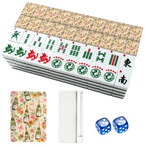 Ensemble de carreaux de mahjong américain champagne, carreaux acryliques floraux roses champagne, joli décor de jeu de noeuds coquette, cadeau de luxe unique pour hôtesse