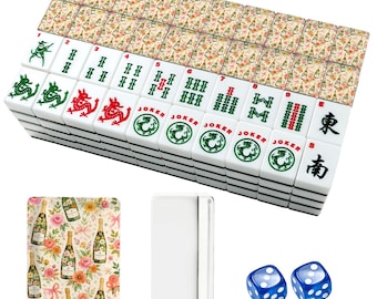 Champagne American Mahjong Tiles Set, Pink Champagne Floral Acrylic Tiles, Cute Coquette Bow Game Decor, Unique Luxury Gift for Hostess