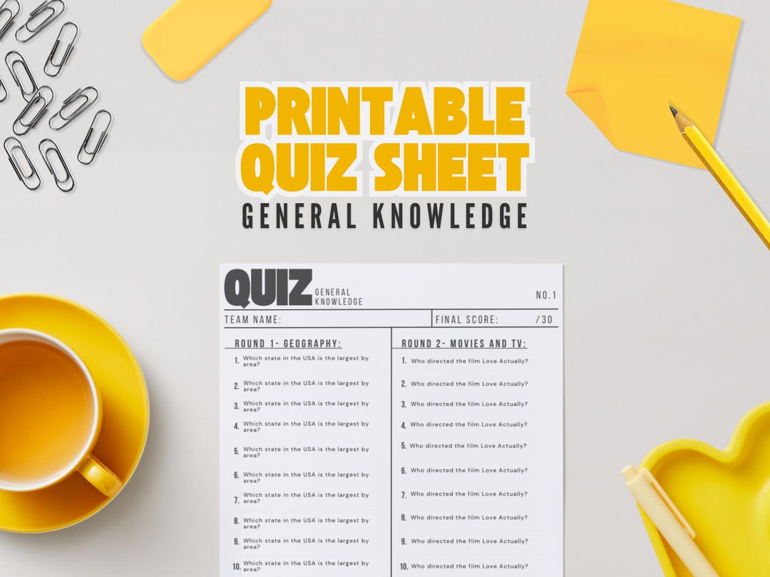 Printable General Trivia Questions General Knowledge Quiz - Printable PDF - With Answers - 30 Questions ...